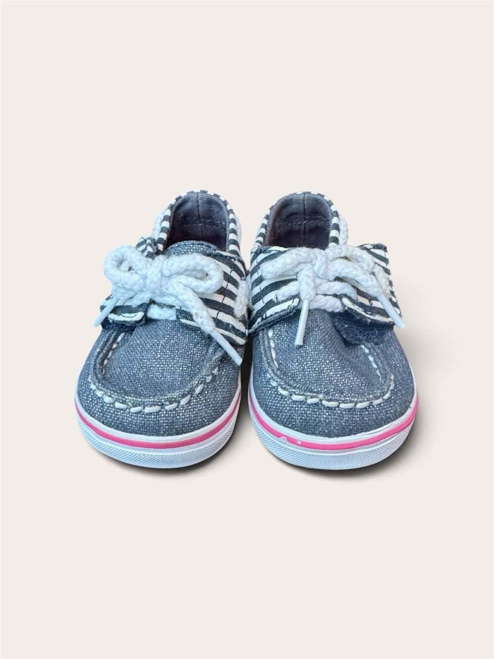 Sperry Bahama Crib Jr Navy Sparkle Stripe Boat Shoes Infant Size 1M